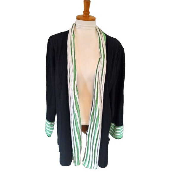 Ming Wang Black Open Front Cardigan with Green/White Trim Size 2X NEW WITH TAGS - Picture 1 of 8